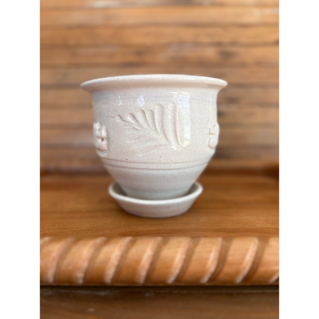 Vintage Crackle Glaze Ceramic Planter With Attached Saucer, French Country Style For Sale In Des Moines, IA - Image 6 of 11