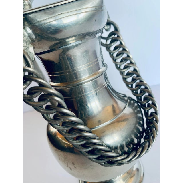 Silver Vintage Swiss Guggisberg Lugano Acorn Pewter Pitcher/Jug/Tankard With Handmade Chain Handle on Fish Loops For Sale - Image 8 of 12