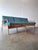 Tastefully restored light beechwood mid century Danish modern 3 seater sofa reupholstered in a shimmery blue chenille....