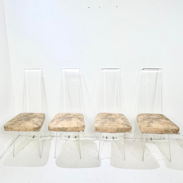 1980s Set of 4 High Back Lucite Dining Chairs For Sale - Image 4 of 17