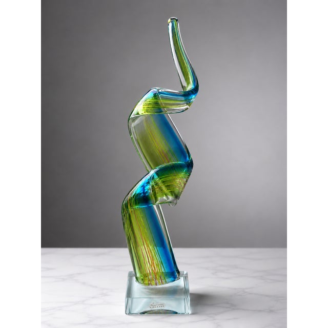 Vintage MCM Murano Hand Blown Blue Green Spiral Ribbon Swirl Glass Figurine For Sale - Image 6 of 6
