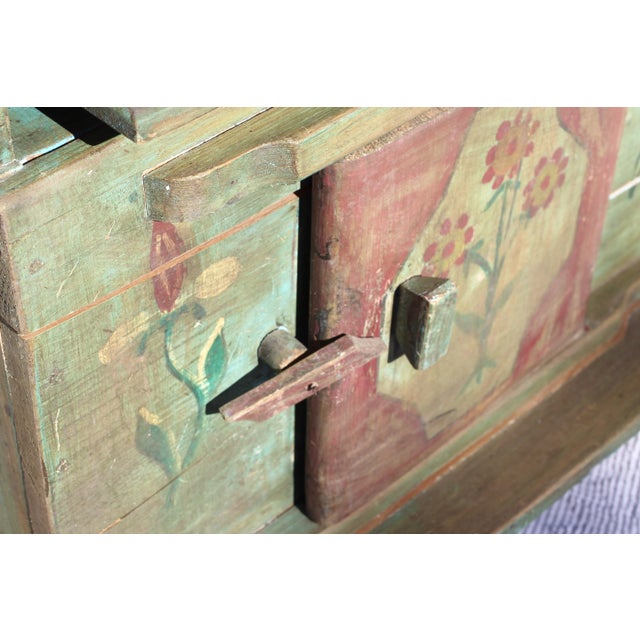 Hand Painted Scandinavian Green Antique Bread Making Table With Drawers and Cabinet For Sale - Image 4 of 12