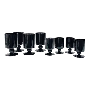Vintage Black Crystal Stemware and Wine Glasses, Italy, 1980s - Set of 8