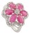 Handcrafted 925 Siver Oval Cut Ruby & Halo Diamond Flower Cocktail Ring - Size 7 For Sale
