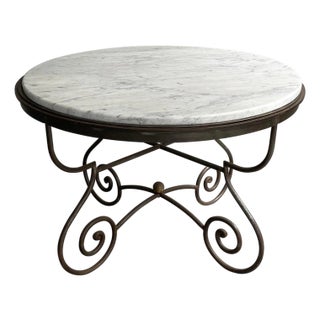 Hollywood Regency Scrolled Steel and Marble Round Dining Table For Sale