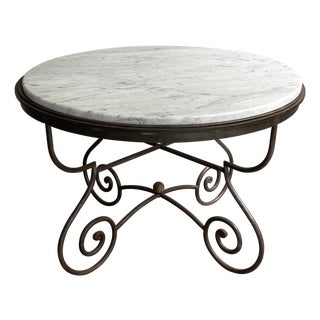 Mid 20th Century Hollywood Regency Scrolled Steel & Marble Dining Table For Sale