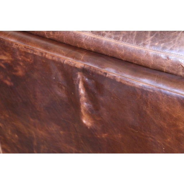 Restoration Hardware Brown Leather Three-Seat Sofa With Patina For Sale - Image 13 of 18