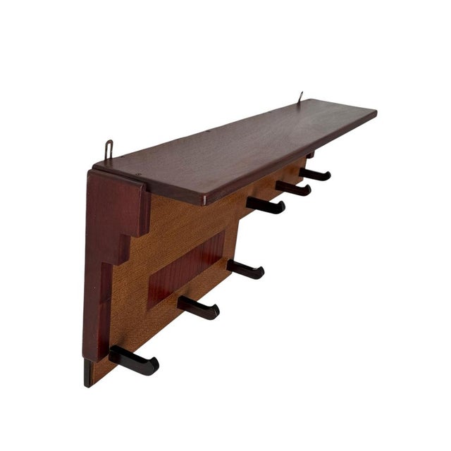 Art Deco Amsterdamse School Wall Coat Rack in Oak and Padouk, 1920s For Sale - Image 9 of 14