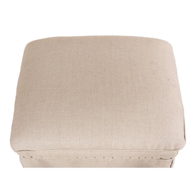 Skirted Linen Ottomans, Beige on Natural Oak, Sets of 2 For Sale In Raleigh - Image 6 of 8