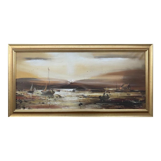 Frank Fitzsimons, Golden Brown Ireland Seascape Landscape at Dusk by Contemporary Irish Artist, 1985 Circa For Sale