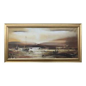 Frank Fitzsimons, Golden Brown Ireland Seascape Landscape at Dusk by Contemporary Irish Artist, 1985 Circa