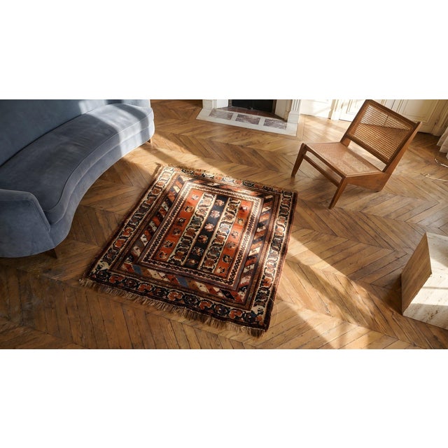1850s Multicolor Geometric Antique Nw Persian Rug 1'6" X 2'0" Handknotted Wool Carpet For Sale In New York - Image 6 of 7