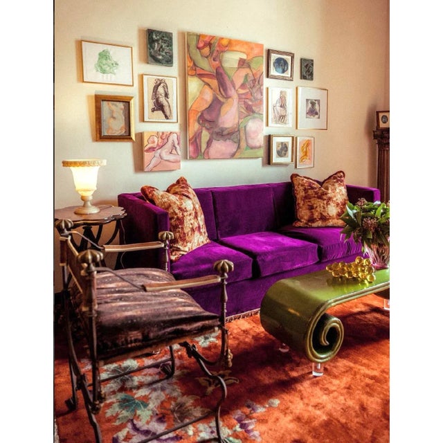 Pair Pillows: Sumptuous Variegated Orange Boucle Velvet With Triple Ply Silk Moss Fringe For Sale - Image 12 of 12