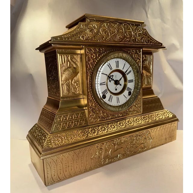 19th Century 19th Century Cast Metal Aesthetic Style Mantel Clock by Kroeber- “Arabia” Model For Sale - Image 5 of 12