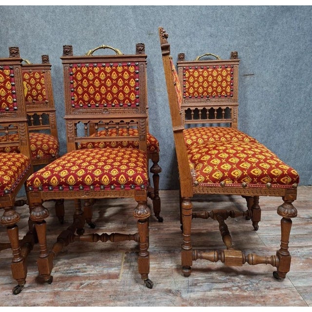Brown Antique Carved Oak Chairs, 1800s, Set of 6 For Sale - Image 8 of 10