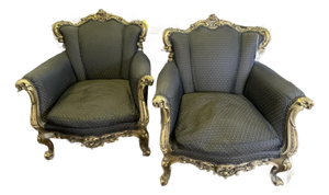 Circa 1900’s Pair of Carved and Gilt Rococo Bergere Chairs