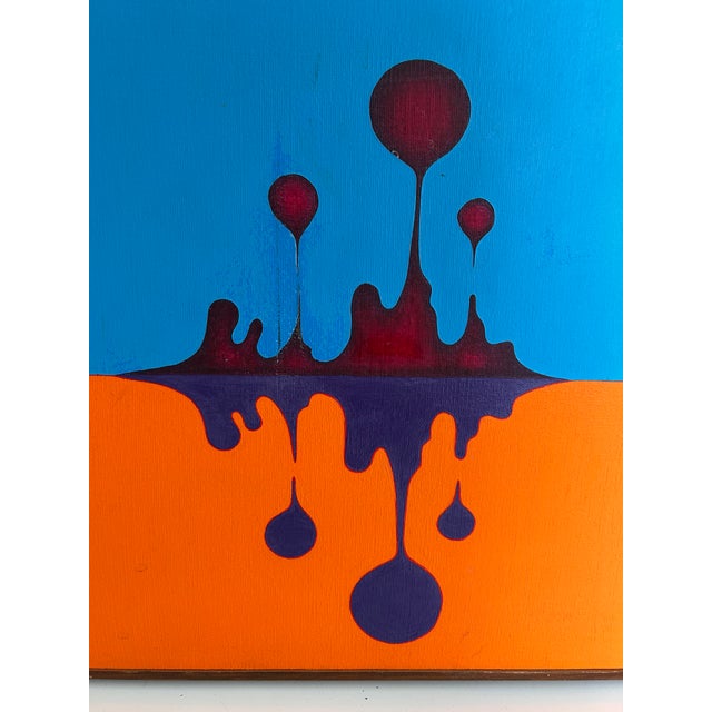 1960s Original Vintage Psychedelic Art Surrealist Acrylic Painting Drips/Blobs For Sale - Image 5 of 9