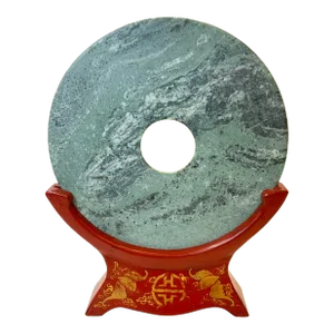 1970s Green Stone Disk on Asian Style Stand