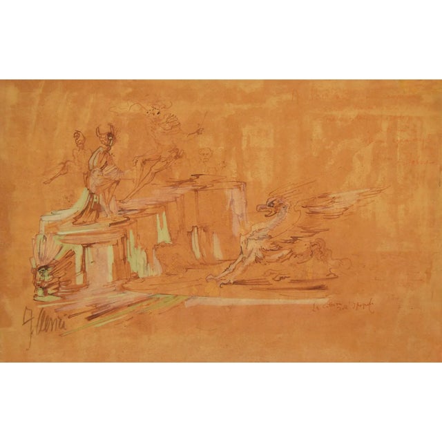 The Capture of the Hippogriff is an enchanting drawing in watercolor and china ink realized by Fabrizio Clerici. Hand-...