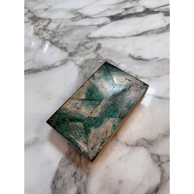 Vintage Green Stone and Brass Inlay Box For Sale In Los Angeles - Image 6 of 6