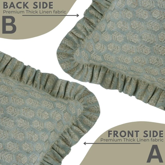 Not Yet Made - Made To Order Fabdivine Handcrafted Block Print Frill Cushion Cover Light Blue 16x16 Inch Thick Linen- Tulsi Buti For Sale - Image 5 of 5