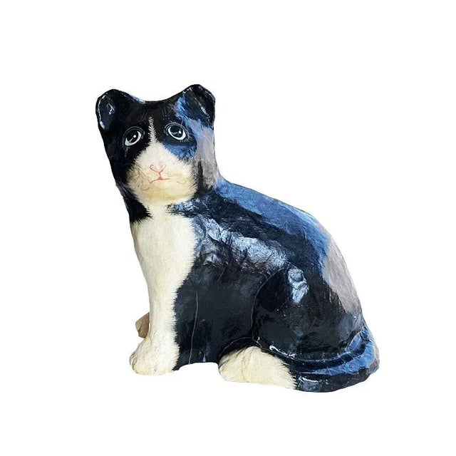 Mid 20th Century Papier-Mâché Cat Sculpture in Black and White For Sale - Image 5 of 5