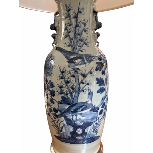 Pair of Antique Chinese Celadon Blue & White Pottery Vases Now Designer Lamps For Sale - Image 4 of 6