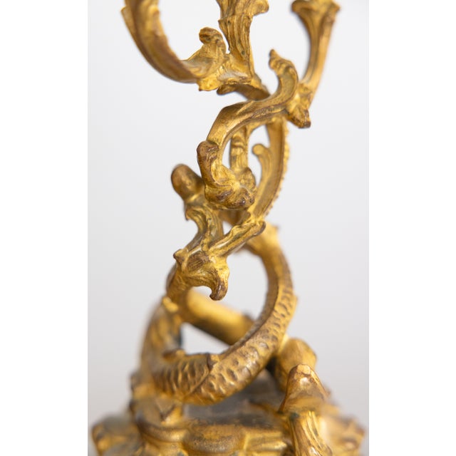 19th Century French Rococo Gilt Bronze Dolphin Candelabras - A Pair For Sale - Image 9 of 13