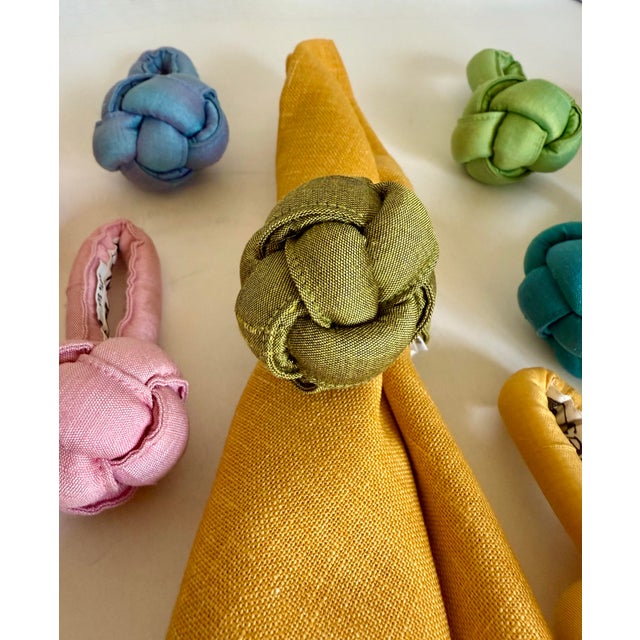 Set of 11 Multicolored 100% Silk Knotted Napkin Rings For Sale - Image 9 of 9