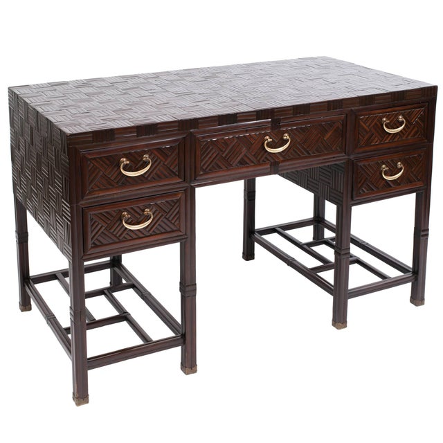 1960's Anglo Chinese Bamboo Parquet Hardwood Campaign Desk For Sale - Image 11 of 11