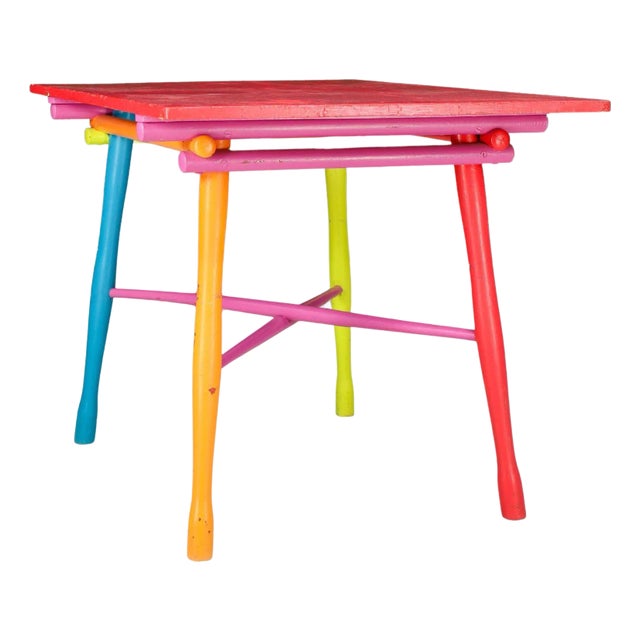 Mid-Century French Folk Art Painted Beechwood Table, France, 1960s For Sale