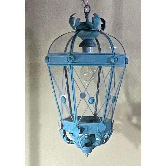 Vintage Solid Brass Hanging Lantern - Neoclassical Architectural Pendant Light For Sale - Image 12 of 17