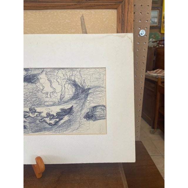 Abstract Vintage Signed Abstract Ink Drawing of Horse Race For Sale - Image 3 of 10