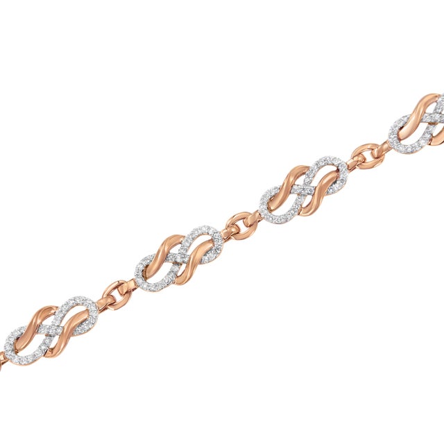 Contemporary 10K Rose Gold 1.0 Cttw Diamond Infinity Loop and Swirl Link Bracelet (I-J Color, I2-I3 Clarity) - 7.25" Inches For Sale - Image 3 of 6