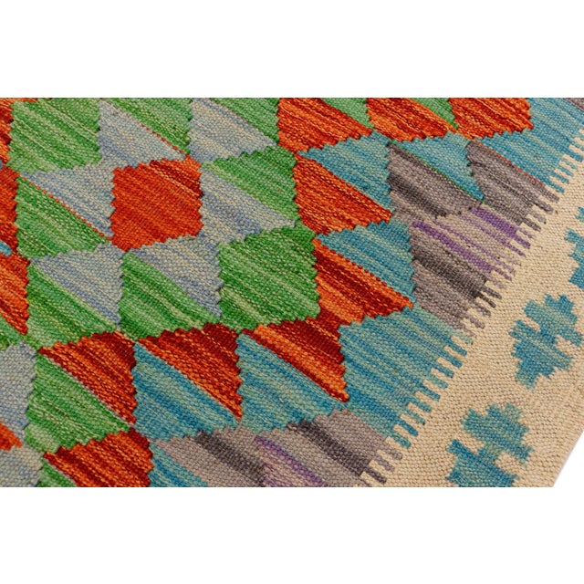 Tribal Turkish Kilim Beige Blue Hand-Woven Wool Rug For Sale In New York - Image 6 of 9