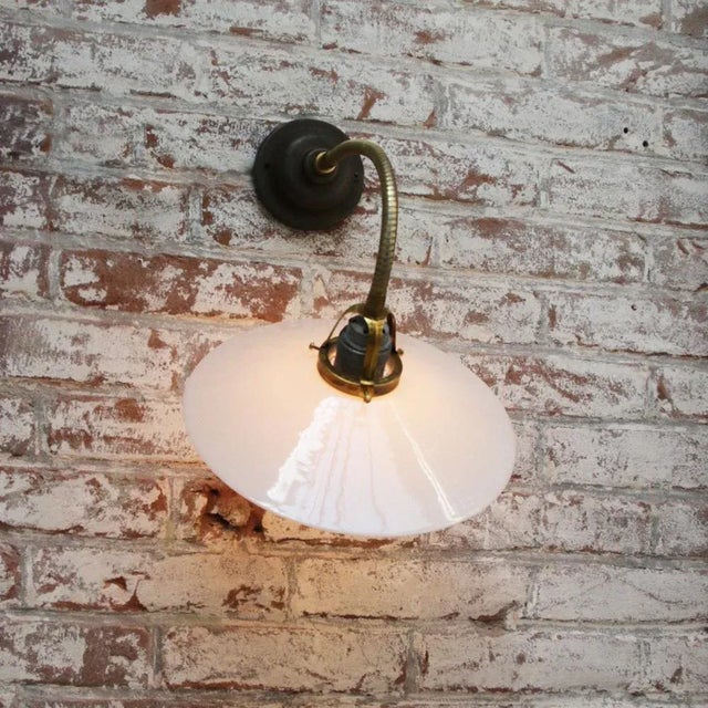 Vintage Brass & White Opaline Glass Wall Light For Sale - Image 11 of 13