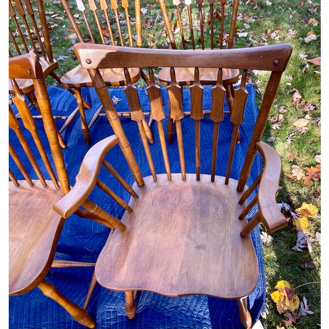 Tan Pennsylvania House Colonial Cattail Back Maple Dining Chairs- Set of 6 For Sale - Image 8 of 12