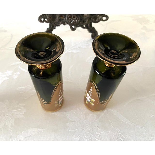 Glass 1950s Mid-Century, Blown Glass Cocktail Glasses, Salviati Murano Attributed, Green & Gold, Cylindrical Shape, Short Stem- Set of 11 For Sale - Image 7 of 17