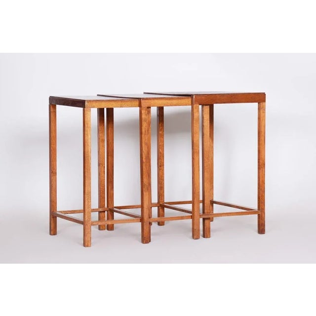 Brown Art Deco Nesting Tables in Oak & Veneer attributed to Jan Vaněk, Czech, 1930s, Set of 3 For Sale - Image 8 of 11
