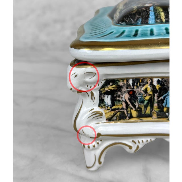 Vintage Capodimonte Italian Rococo Porcelain Jewelry Dresser Box W/ Lid For Sale - Image 10 of 13