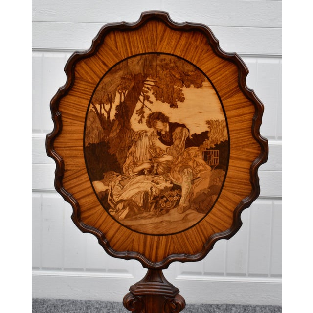 Vintage Black Forest Walnut Tilt Top Table Marquetry Wood Inlay For Sale - Image 14 of 18