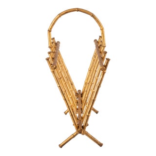 Mid 20th Century Faux Bamboo Gold Iron Magazine Rack For Sale