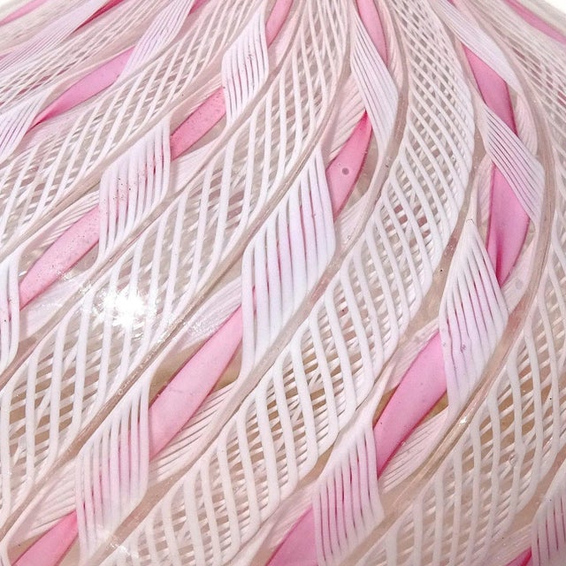 Murano Vintage Murano Fratelli Toso Pink White Swirl Ribbons Italian Art Glass Soliflore Long Neck Flower Vase For Sale - Image 4 of 6