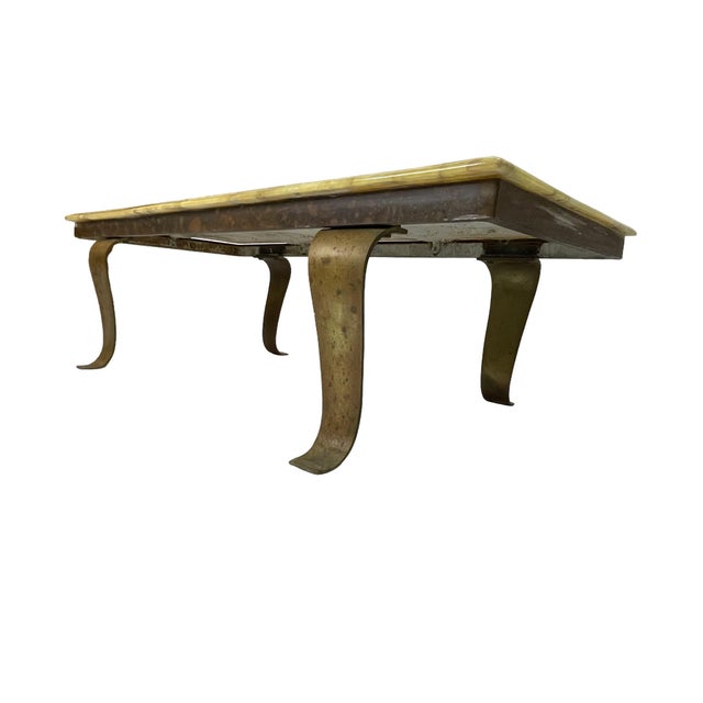 1960s Arturo Pani for Muller Black & Honey Onyx Coffee Table With Bronze Base, Mexico For Sale - Image 9 of 13