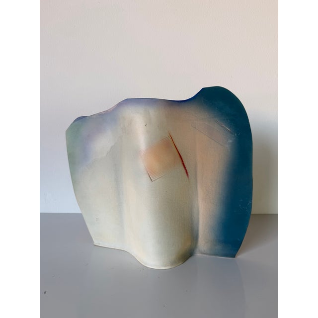 Striking 1988 handcrafted studio pottery vase featuring a freeform sculptural silhouette with an abstract Southwestern-...