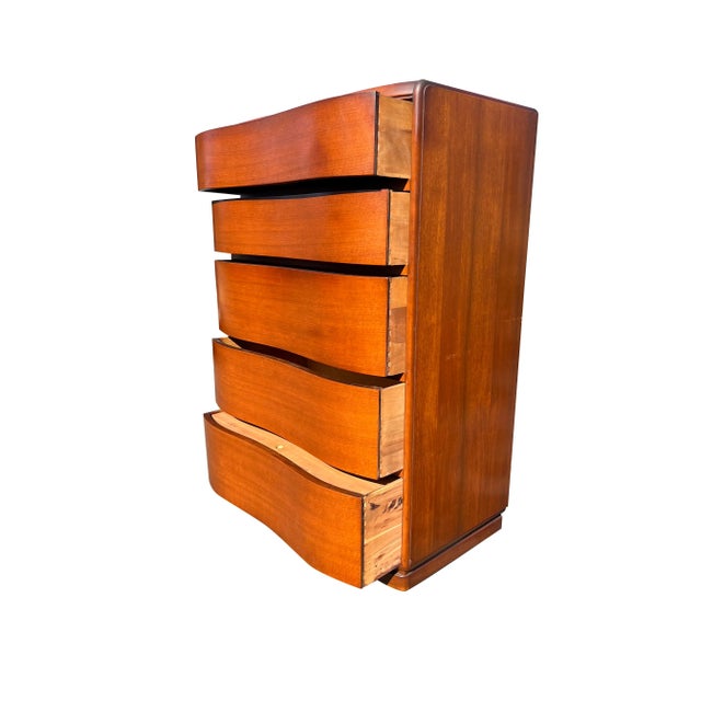 1930s Antique Deco Style Curved Wavefront Tall Dresser Chest of Drawers For Sale In New York - Image 6 of 9