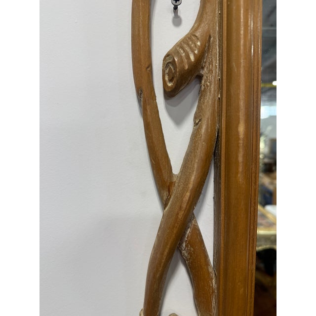 Late 20th Century Italian Faux Bois Wall Mirror With Carved Wood Frame, Rustic Style For Sale - Image 5 of 9