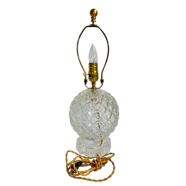 Hollywood Regency Vintage Pressed Glass Table Lamp With Custom Scalamandre Style Tiger Print Shade For Sale - Image 3 of 11