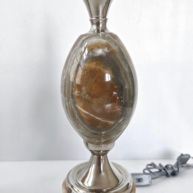 Stone Vintage Egg Lamps in Marble and Chrome Steel from Maison Barbier, 1970s, Set of 2 For Sale - Image 7 of 13