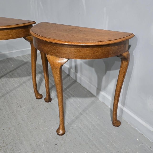 Oak Demi Lune Console Tables, 1920s, Set of 2 For Sale - Image 10 of 11
